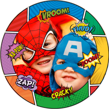 Superhero comic strip happy birthday for boys photo upload Wafer Cupcake Topper