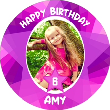 Happy birthday pink coloured funky star border custom age for girls photo upload Edible Cupcake Topper