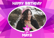 Happy birthday pink coloured funky star border custom age for her photo upload Sponge Cake Topper