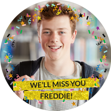 Good luck sparkly gold glitter & coloured confetti photo upload Edible Cupcake Topper