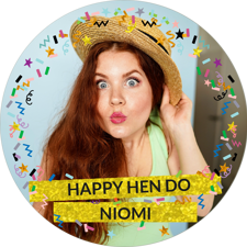 Hen do sparkly gold glitter & coloured confetti photo upload Edible Cupcake Topper