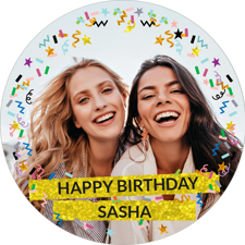 Happy birthday sparkly gold glitter & coloured confetti for her photo upload Wafer Cupcake Topper