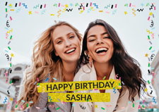 Happy birthday sparkly gold glitter & coloured confetti for her photo upload Sponge Cake Topper