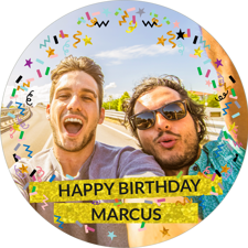 Happy birthday sparkly gold glitter & coloured confetti for him photo upload Edible Cupcake Topper