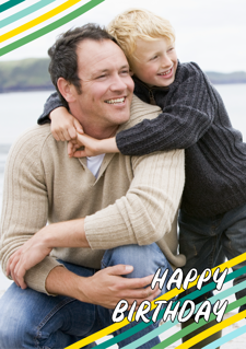 Happy birthday green, blue & yellow line border for him photo upload Sponge Cake Topper