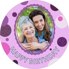 Happy birthday abstract circle pink & purple border for her photo upload Wafer Cupcake Topper