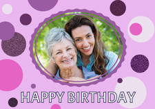 Happy birthday abstract circle pink & purple border for her photo upload Sponge Cake Topper