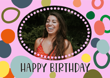 Happy birthday multi-colour abstract circle pink border for her photo upload Sponge Cake Topper