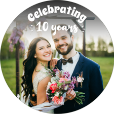 Anniversary white handwritten text photo upload Edible Cupcake Topper