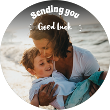 Good luck white handwritten text photo upload Edible Cupcake Topper