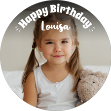 Happy birthday white handwritten text for girls photo upload Edible Cupcake Topper