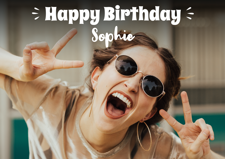 Happy birthday white handwritten text for her photo upload Sponge Cake Topper