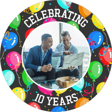 Anniversary dancing colourful balloons border photo upload Edible Cupcake Topper