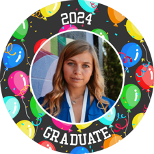 Graduation & exam theme dancing colourful balloons border photo upload Edible Cupcake Topper