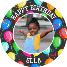 Happy birthday dancing colourful balloons border for girls photo upload Edible Cupcake Topper