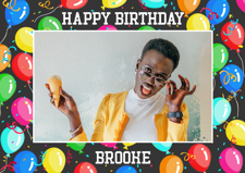 Dancing colourful balloons happy birthday border for her photo upload Sponge Cake Topper