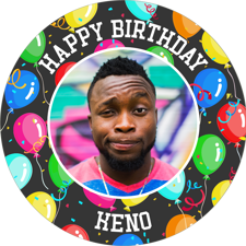 Dancing colourful balloons happy birthday border for him photo upload Edible Cupcake Topper