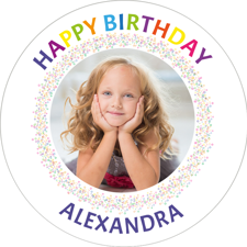 Rainbow sprinkle border happy birthday for boys photo upload Edible Cupcake Topper