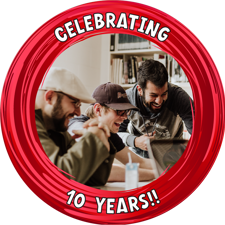 Happy anniversary red swirl border photo upload Edible Cupcake Topper