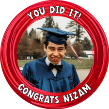 You did it red swirl border photo upload Edible Cupcake Topper