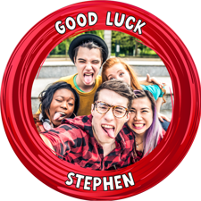 Good luck red swirl border photo upload photo upload Edible Cupcake Topper