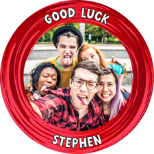 Good luck red swirl border photo upload photo upload Sponge Cake Topper