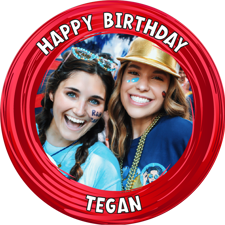 Happy birthday red swirl border for her photo upload Wafer Cupcake Topper