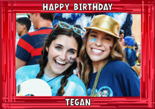 Happy birthday red swirl border for her photo upload Sponge Cake Topper