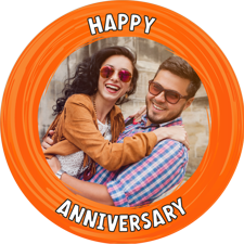 Happy anniversary orange swirl border photo upload Edible Cupcake Topper