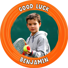 Good luck orange swirl border photo upload Edible Cupcake Topper