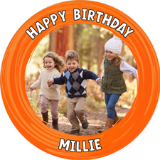 Happy birthday orange swirl border for girls photo upload photo upload Edible Cupcake Topper