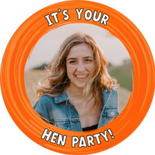 Custom name hen do orange swirl border photo upload Edible Cupcake Topper