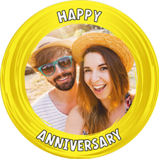 Happy anniversary yellow swirl border photo upload Edible Cupcake Topper