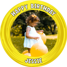 Happy birthday yellow swirl border for girls photo upload Edible Cupcake Topper