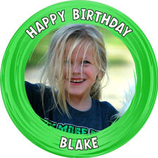 Happy birthday green swirl border for girls photo upload Edible Cupcake Topper