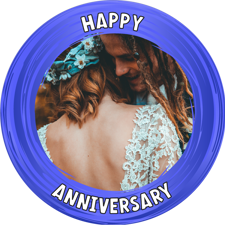 Anniversary dark blue swirl border photo upload Edible Cupcake Topper