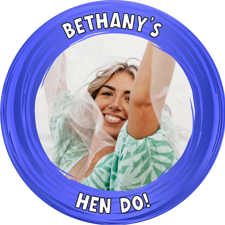 Hen do dark dark blue swirl border photo upload Edible Cupcake Topper