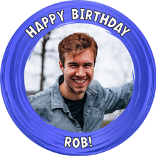 Happy birthday dark blue swirl border for him photo upload Edible Cupcake Topper