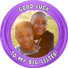 Good luck purple swirl border photo upload Edible Cupcake Topper