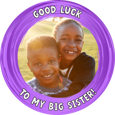 Good luck purple swirl border photo upload Sponge Cake Topper
