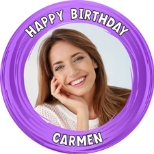 Purple swirl border happy birthday for her photo upload Wafer Cupcake Topper