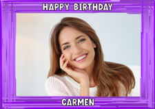 Purple swirl border happy birthday for her photo upload Sponge Cake Topper