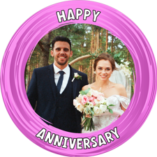 Anniversary pink swirl border photo upload Edible Cupcake Topper