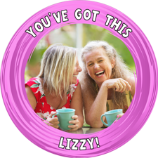 Good luck pink swirl border photo upload Edible Cupcake Topper