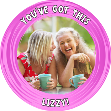 Good luck pink swirl border photo upload Sponge Cake Topper