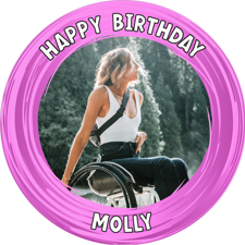 Happy birthday pink swirl border for her photo upload Wafer Cupcake Topper