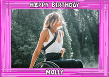 Happy birthday pink swirl border for her photo upload Sponge Cake Topper