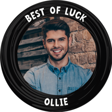 Best of luck black swirl border photo upload Edible Cupcake Topper