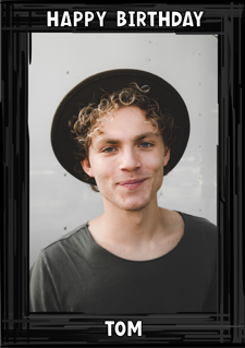 Happy birthday black swirl border for him photo upload Sponge Cake Topper