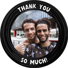 Thank you black swirl border photo upload Wafer Cupcake Topper